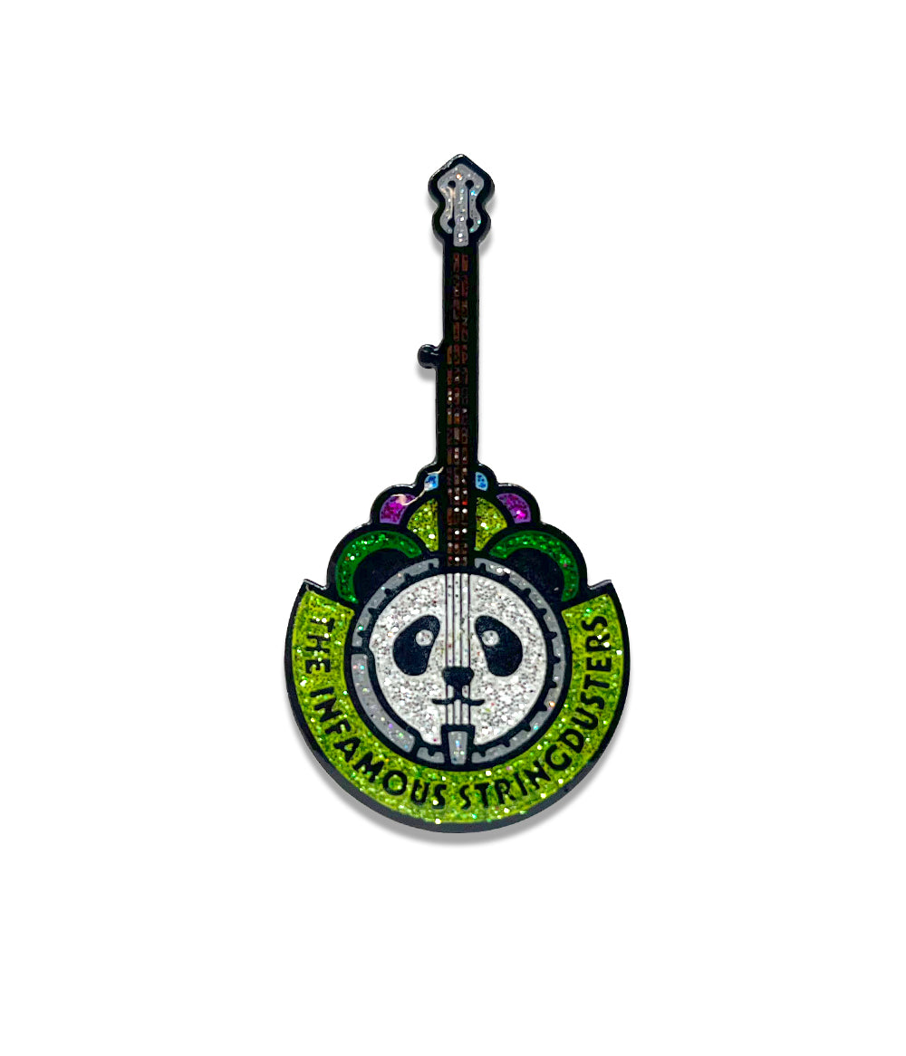 The Infamous Stringdusters x Nate Duval Panda Enamel Pin (Green Sparkle - Ltd to 200)