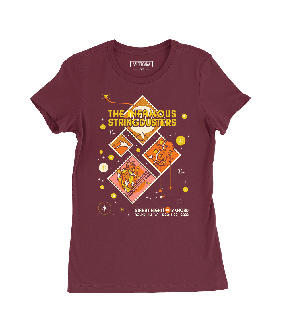 The Infamous Stringdusters B Chord Womens Shirt (Maroon)
